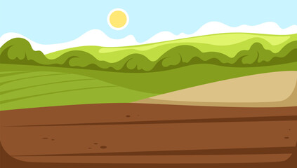 Obraz premium Agriculture field landscape farm countryside concept. Vector graphic design illustration