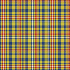 Blue yellow plaid seamless background for textile wallpaper, festive decoration.Vector image.