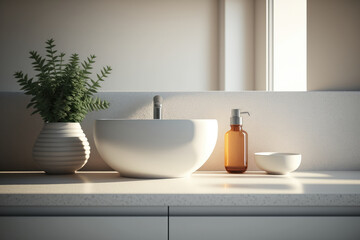 Naklejka na ściany i meble Modern white vanity unit in the bathroom made with Generative AI.