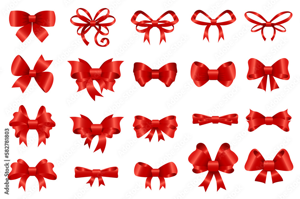 Aufkleber red bows set graphic elements in flat design. bundle of different types of decorative silk or satin 
