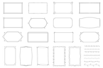 Decorative frames set graphic elements in flat design. Bundle of vintage lines calligraphic borders with curls corners, rectangle ornaments certificate templates. Illustration isolated objects