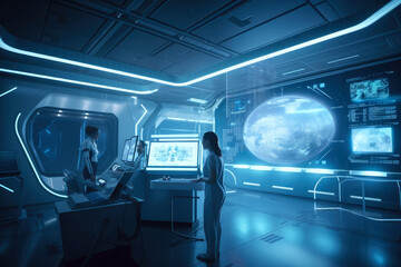 Obraz premium The hospital room of the future, in a futuristic spaceship, ai generative