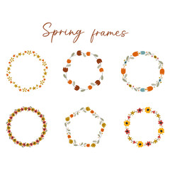Flower frames in cartoon style. Doodle vector stock illustration. 