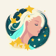 beautiful women with stars vector illustration.
