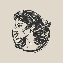 portrait of a womanin tattoo style logo vector illustration. black and white portrait of a woman