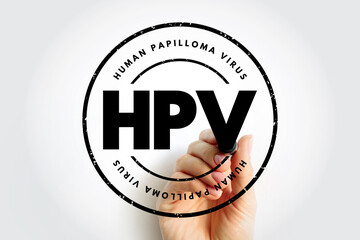 HPV Human Papilloma Virus - caused by a DNA virus from the Papillomaviridae family, acronym text stamp concept background