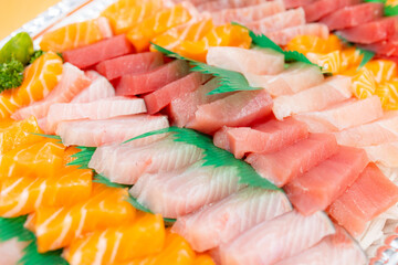 Mixed slices of fresh raw fish sashimi