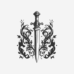 vector illustration of a sword in tattoo style. vector logo illustration.