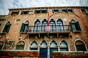 Low angle shot of the Swiss Consulate building in Venice, Italy