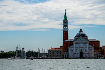 Obraz premium Beautiful shot of the Il Redentore and Santissimo Cathedral across the water in Venice, Italy