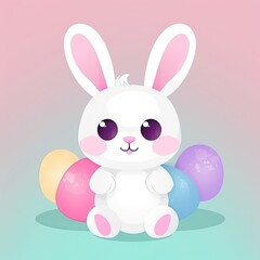 Obraz premium Adorable Easter Bunny cartoon on a colour pastel background. Generative AI