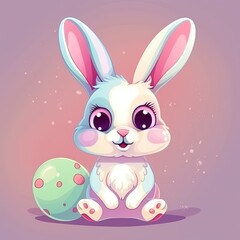 Fototapeta premium Adorable Easter Bunny cartoon on a colour pastel background. Generative AI