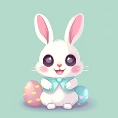 Adorable Easter Bunny cartoon on a colour pastel background. Generative AI