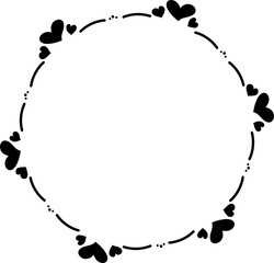 Round frames for decoration. Line heart illustration. Transparent background
