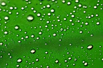 Plakat Green leaf with water droplets on it macro photograph. Generative AI