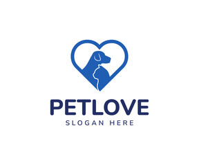 Pet love logo design. Dog and cat care logo for pet shop, pet house, veterinary clinic