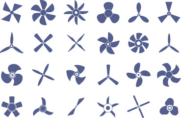 Boat propellers screws icon. Marine or airplane turbine screw symbols. Rotate ship motors, fan silhouettes set. Isolated flight blades decent vector set - obrazy, fototapety, plakaty