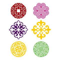 set kazakh national patterns round