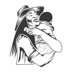 Mom with baby-loving white and black mother.s day vector design. 