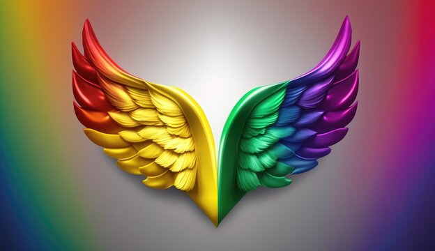 gbt pride rainbow flag heart wings background, happy pride day