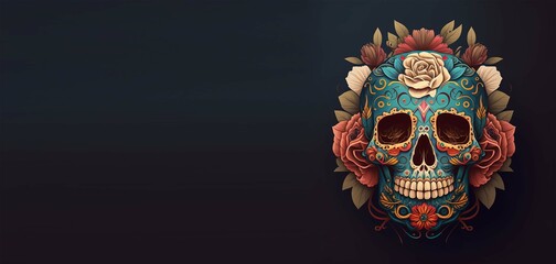 Dia de Los Muertos (Day of the dead), with sugar skull, generative ai