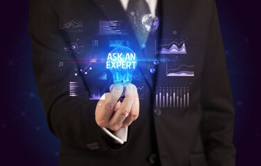 Businessman holding a light bulb, new business concept