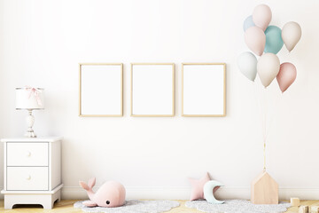 Nursery room mockup boho, 3d rendering	
