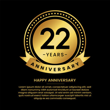 22 years anniversary banner with luxurious golden circles and halftone on a black background and replaceable text speech