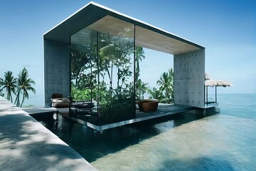 modern house in the middle of the maldives sea