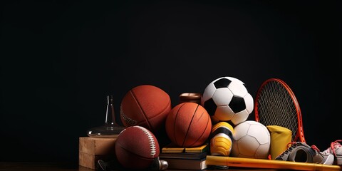 Assorted sports equipment with copy space - generative ai