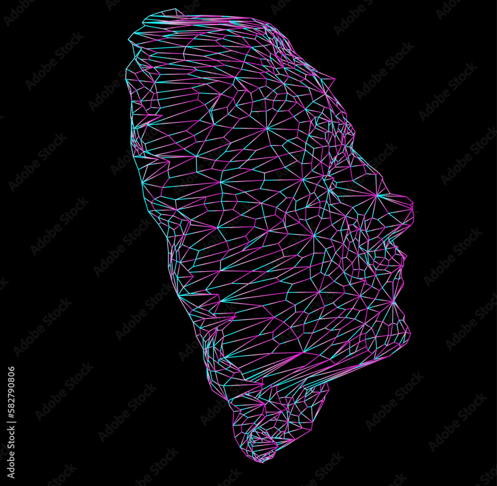 Aufkleber 3D human head made of a polygonal mesh. Concept of a facial recognition systems and biometrics.
