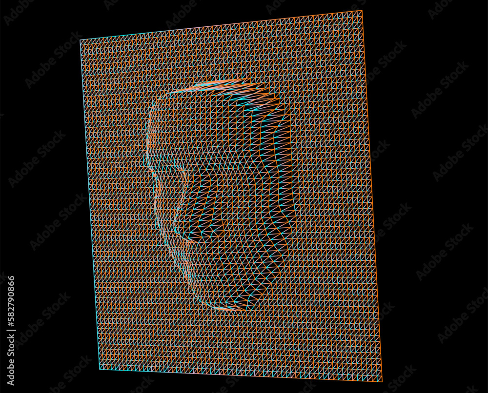 Poster 3d human head made of a polygonal mesh. concept of a facial recognition systems and biometrics.
