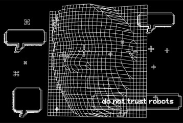 3D human head made of a polygonal mesh. Concept of a facial recognition systems and biometrics.