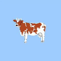 Hand drawn abstract vector clipart illustration collection with brown adorable cute, stylized cow character.Trendy modern art design concept.Vector cartoon farm animals symbol. Cartoon cow animal.