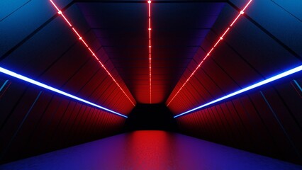 3d technology abstract neon light background, empty space scene, spotlight, dark night, virtual reality, cyber futuristic sci-fi background, street floor studio for mock up. colored geometric.