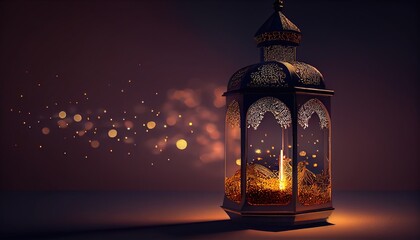 arabic lantern of ramadan celebration background illustration. copy space background. Generative Ai.