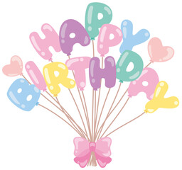 HAPPYBIRTHDAYの文字のぷっくりバルーンアイコン（カラフル）／紐部分は線データの為調整可/balloon