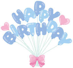 HAPPYBIRTHDAYの文字のぷっくりバルーンアイコン（ブルー）／紐部分は線データの為調整可/balloon