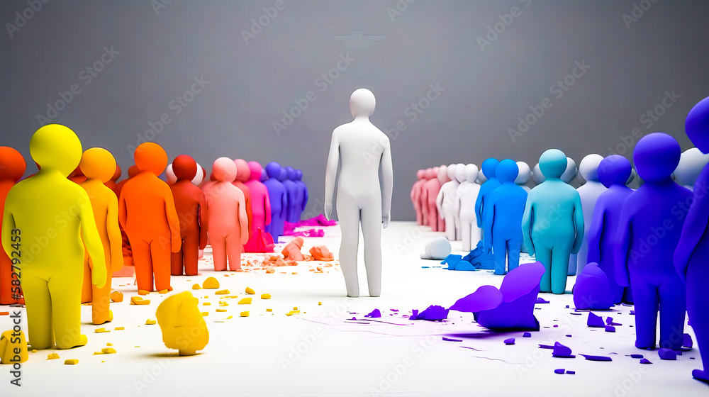Poster group of colorful people standing in circle. generative ai.
