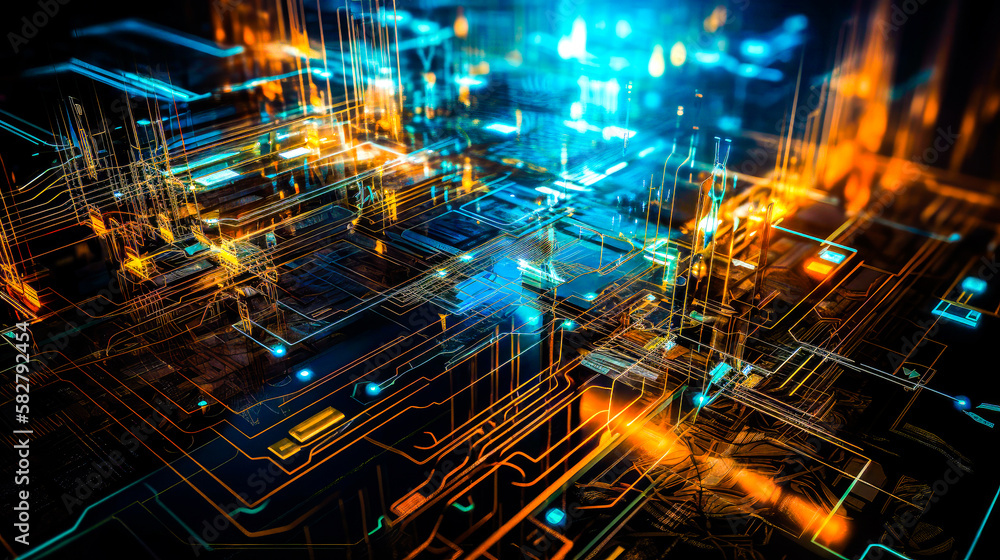 Aufkleber an abstract image of an electronic circuit board. generative ai.