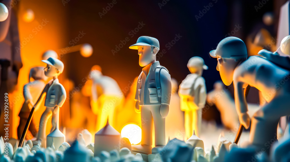 Poster group of figurines standing in front of each other. generative ai.