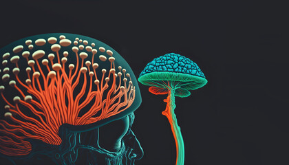 Psychological effect of mushrooms on the brain digital render