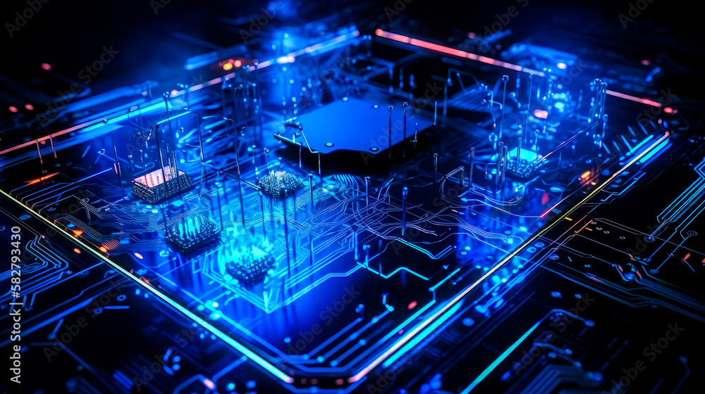 Poster an image of an electronic circuit board. generative ai.