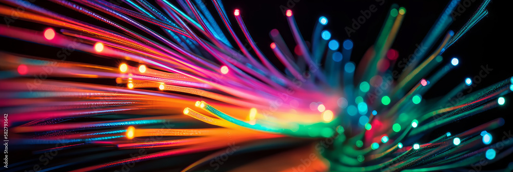 Poster high-speed network data transfer with colorful lines and an optical fiber speed idea drawing - gener