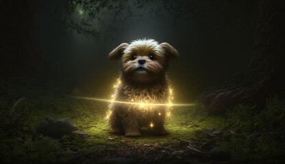 Portrait of a cute Jedi dog. Created with Generative AI