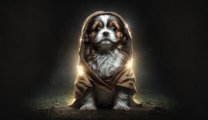 Portrait of a cute Jedi dog. Created with Generative AI