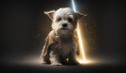 Portrait of a cute Jedi dog. Created with Generative AI. - obrazy, fototapety, plakaty