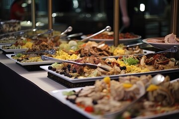 Group catering buffet food, indoor in luxury restaurant - generative ai