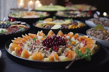 Group catering buffet food, indoor in luxury restaurant - generative ai