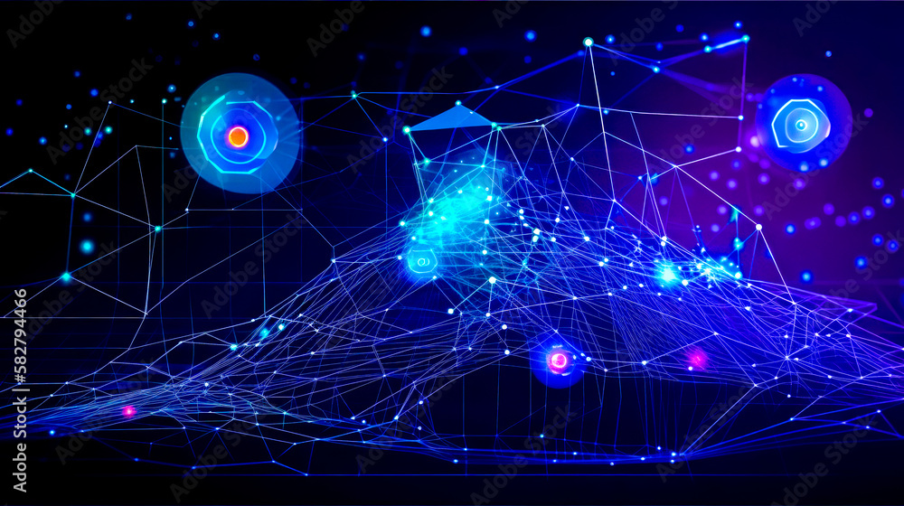 Poster abstract background with dots and lines. generative ai.